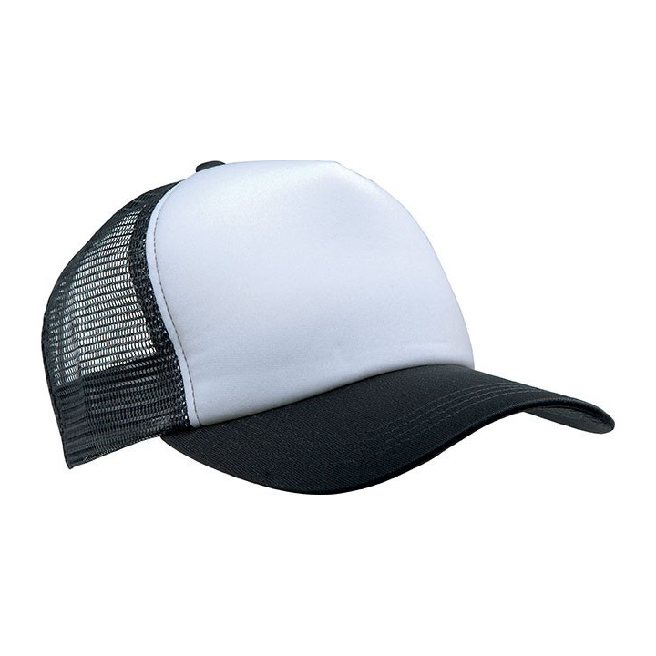 Casquette trucker personnalisée blanche & noire à visière noire