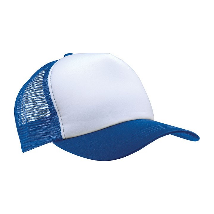 Casquette trucker personnalisée blanche à visière bleu
