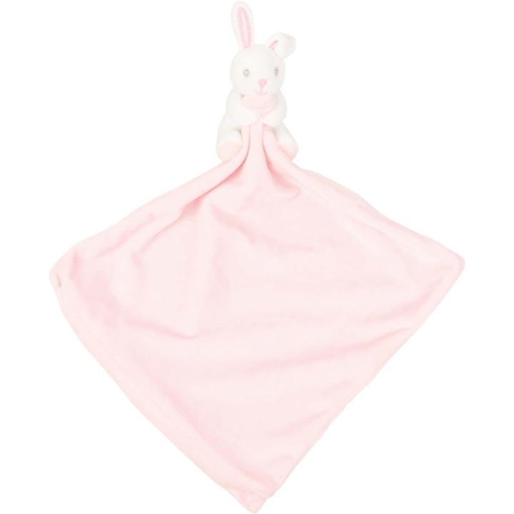 Doudou lapin rose avec hochet personnalisable