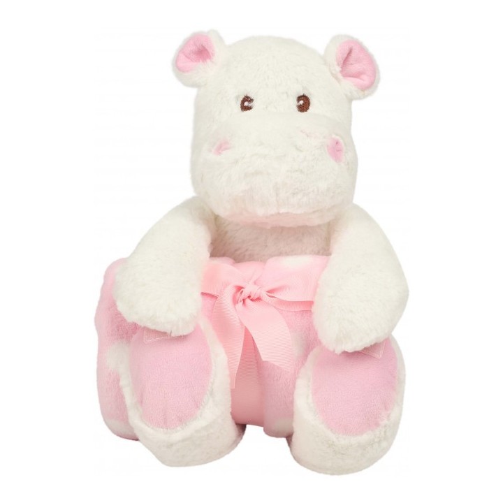 Peluche hippopotame avec couverture rose à personnaliser