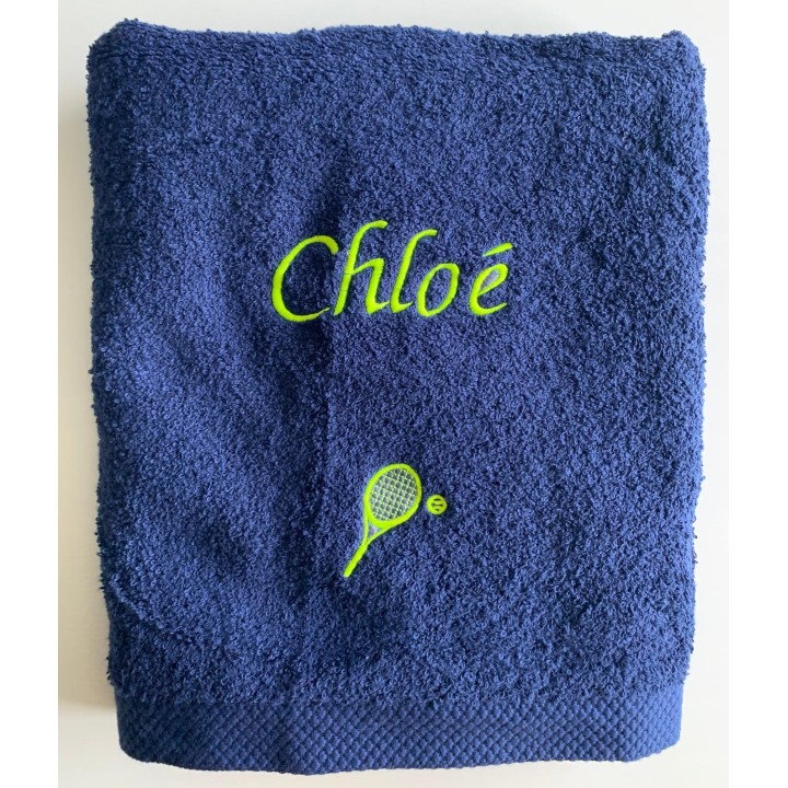 Drap de bain marine avec couleur fluo et motif Tennis