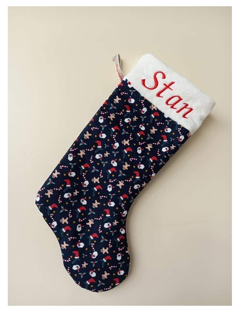 Chaussette de noël bleu personnalisée prénom Stan