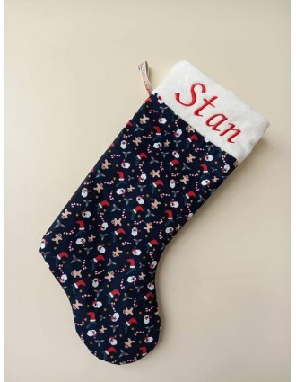 Chaussette de noël bleu personnalisée prénom Stan