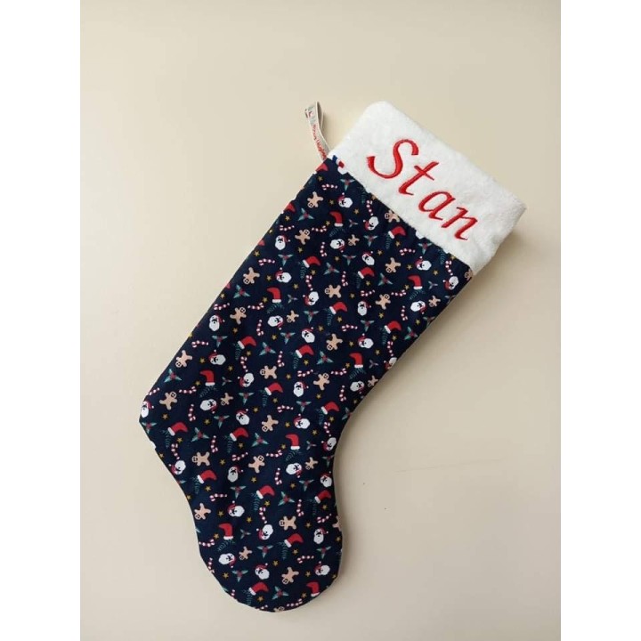 Chaussette de noël bleu personnalisée prénom Stan - fabrication française