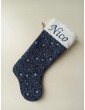 Botte de noël bleu avec motifs personnalisée prénom Nico