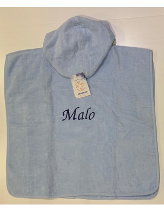 Poncho bleu personnalisé prénom Malo écriture bleu marine