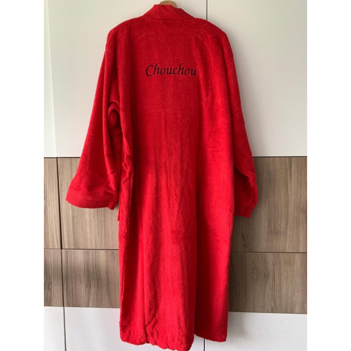 Aperçu d'un peignoir rouge personnalisé avec écriture V6, couleur noire