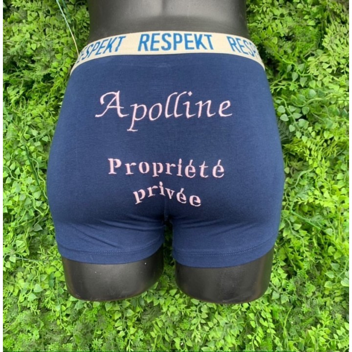 Boxer bleu personnalisé brodé sur les fesses