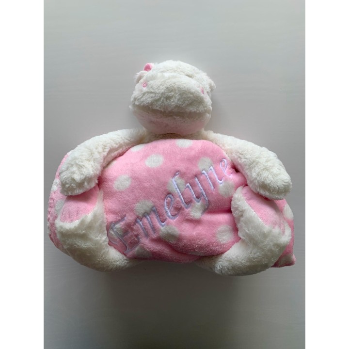 Peluche Hippopotame avec Couverture Rose Personnalisée & Brodée