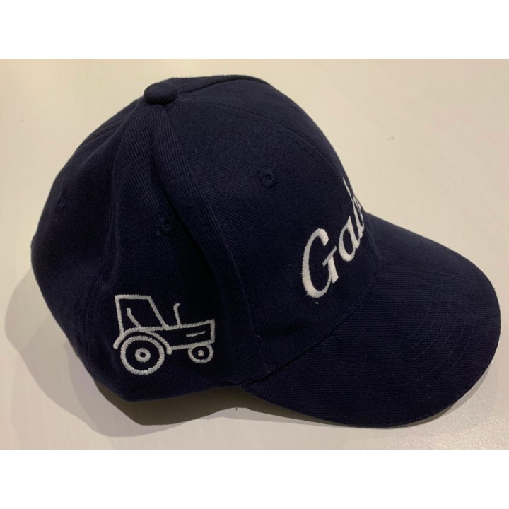 Casquette personnalisée bleu marine prénom + motif tracteur