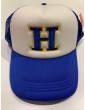 Casquette trucker blanche à visière bleu personnalisée à la demande