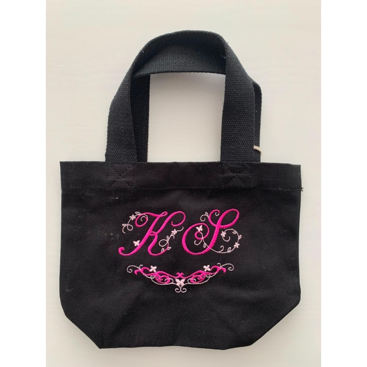 Mini tote bag noir personnalisé monogrammes