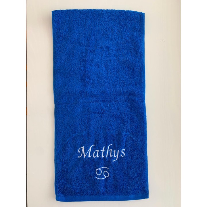 Serviette de sport bleu royal personnalisée prénom avec motif zodiaque optionnel