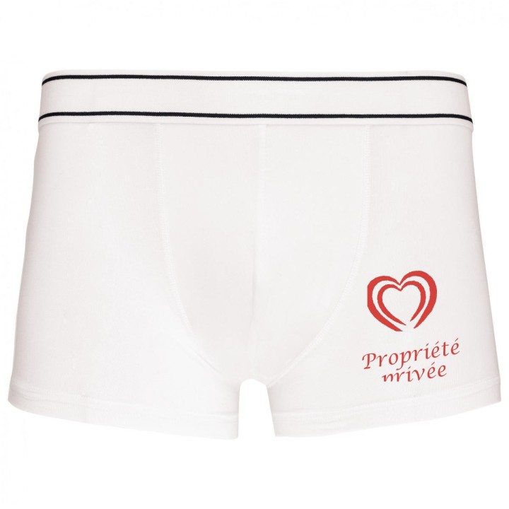 Boxer blanc personnalisé avec une broderie texte et un motif optionnel