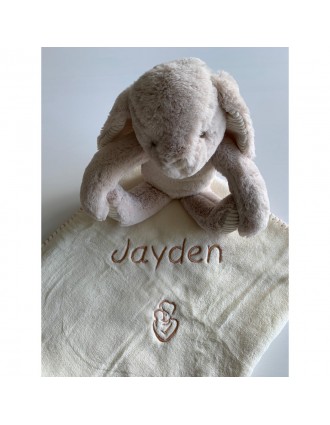 Peluche lapin avec couverture personnalisée prénom Jayden