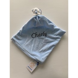Doudou ourson bleu personnalisé avec prénom Charly