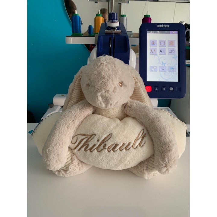 Peluche lapin avec couverture personnalisée prénom Thibault
