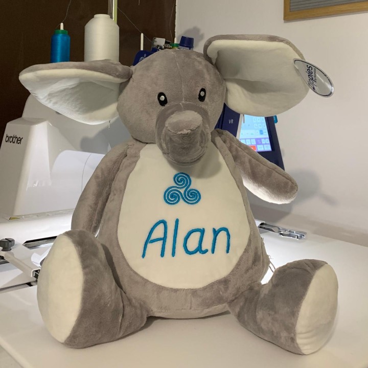 Peluche éléphant personnalisée prénom Alan