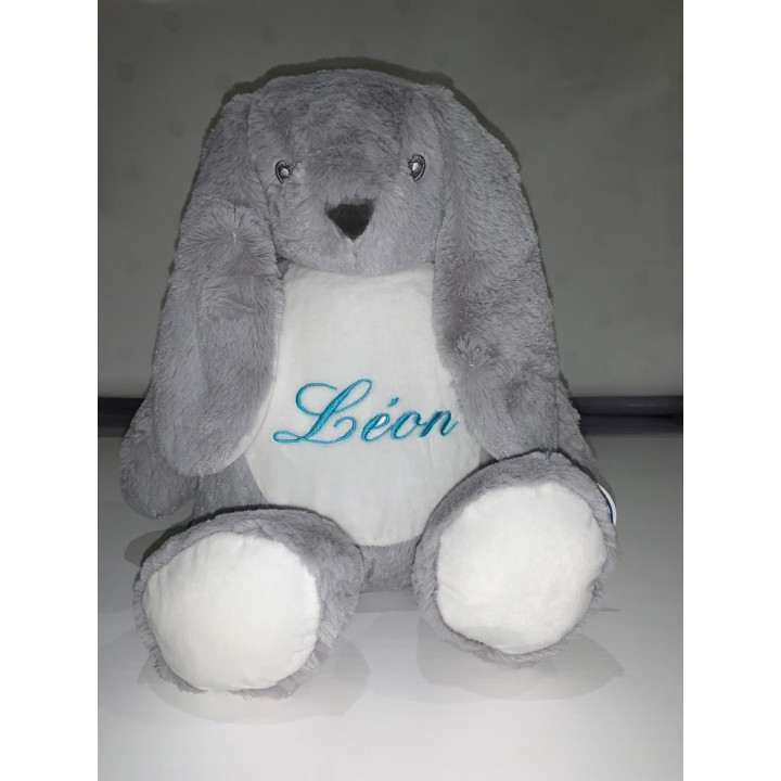 Peluche lapin gris personnalisée prénom Léon