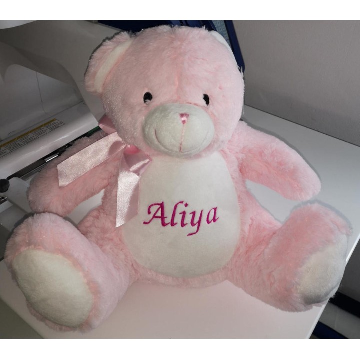 Peluche ourson rose personnalisée prénom Aliya