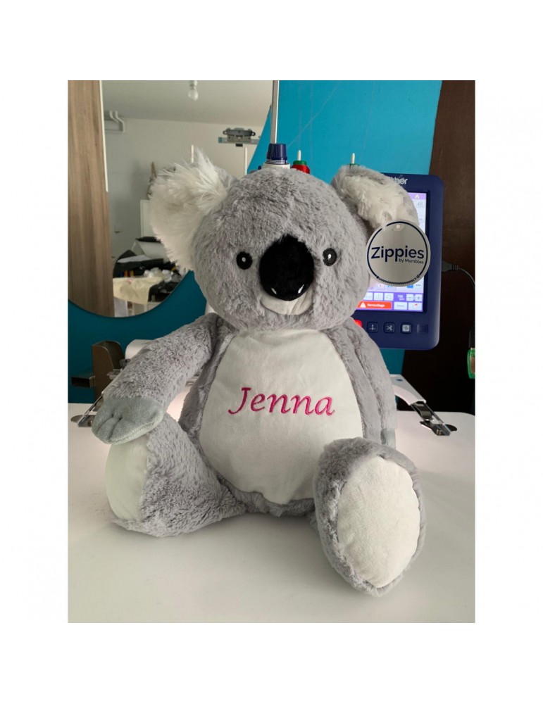 Peluche Koala personnalisée prénom Jenna écrit en rose