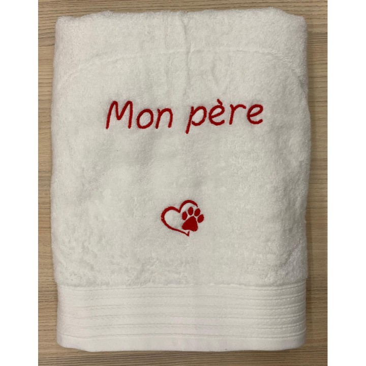 Serviette blanche personnalisée texte mon père + motif cœur empreinte