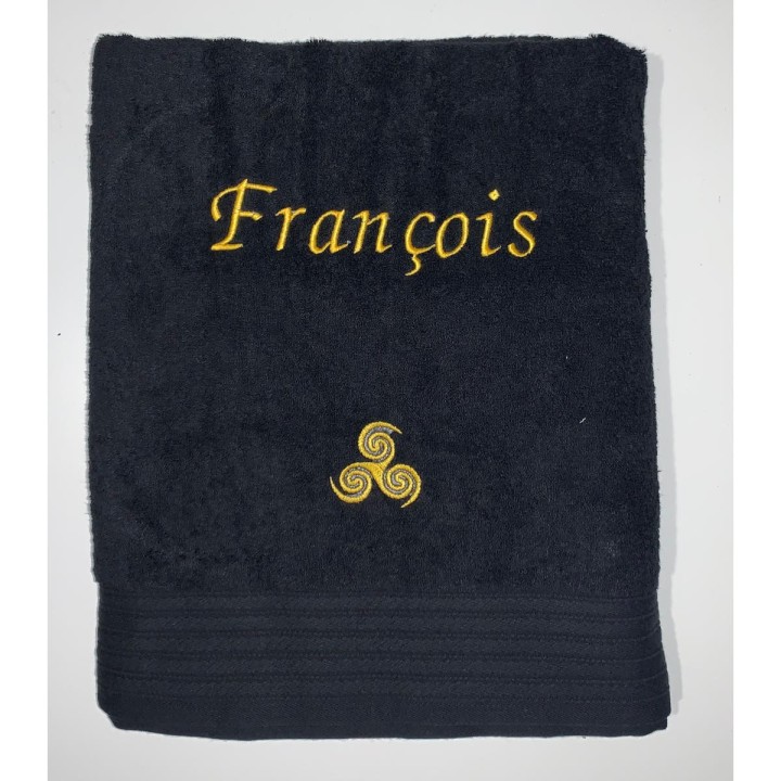 Serviette noire personnalisée prénom François