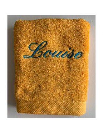Drap de bain jaune soleil personnalisé prénom Louise