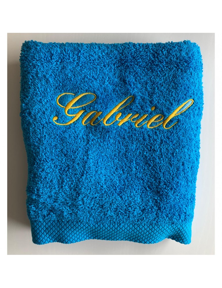 Drap de bain turquoise personnalisé prénom Gabriel