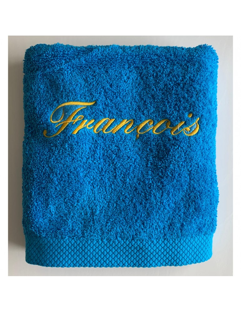 Drap de bain 100x150 turquoise personnalisé prénom François