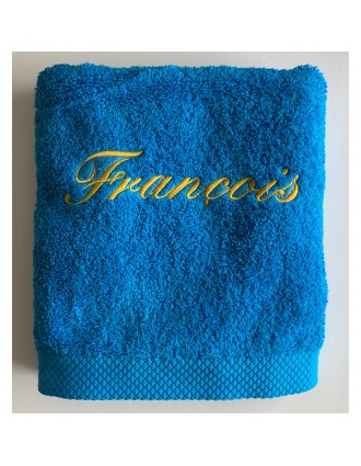 Drap de bain 100x150 turquoise personnalisé prénom François