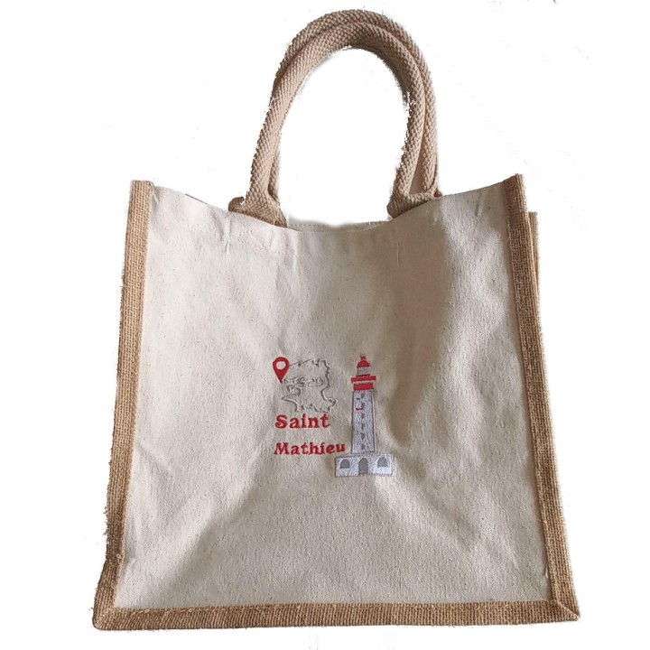 Sac cabas en jute personnalisé phare de Saint-Mathieu