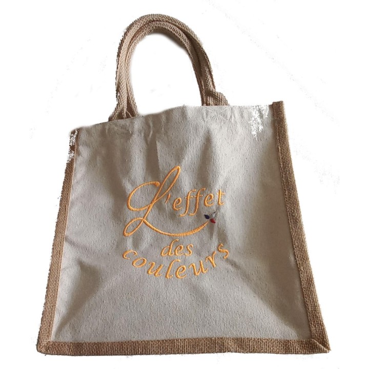 Sac cabas en jute anse natural personnalisé L'effet des Couleurs