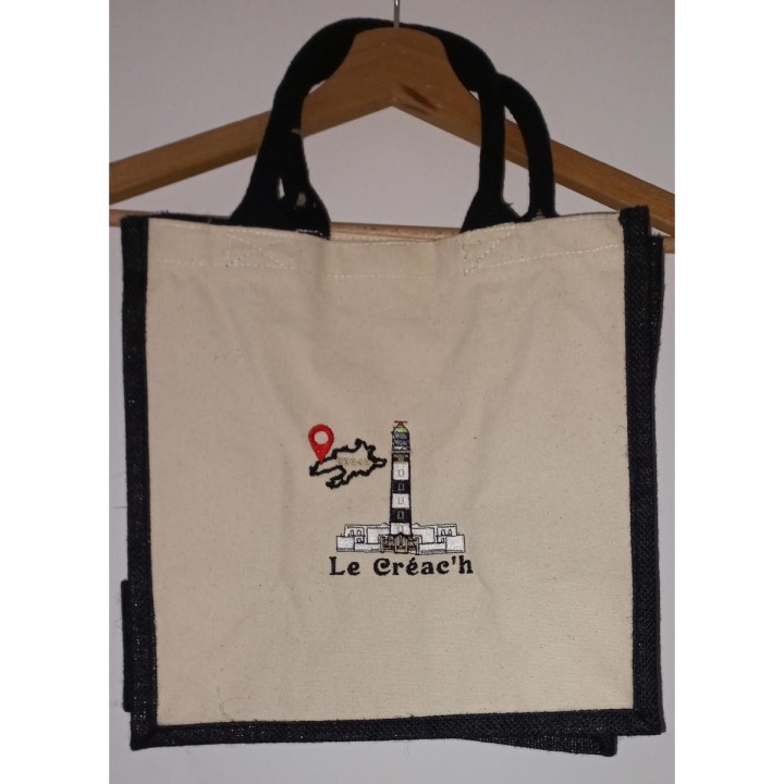 Sac cabas en jute personnalisé Le Créach avec anses couleur noire