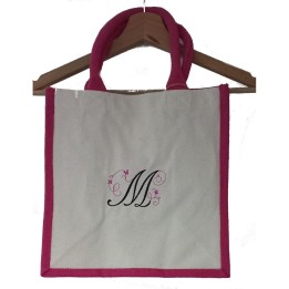 Sac en jute avec anses fuchsia personnalisé