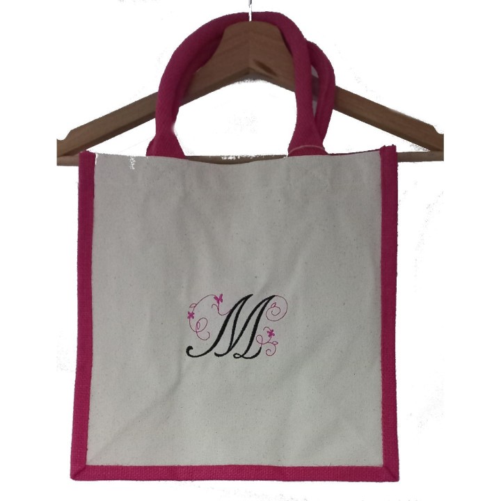 Sac en jute avec anses fuchsia personnalisé