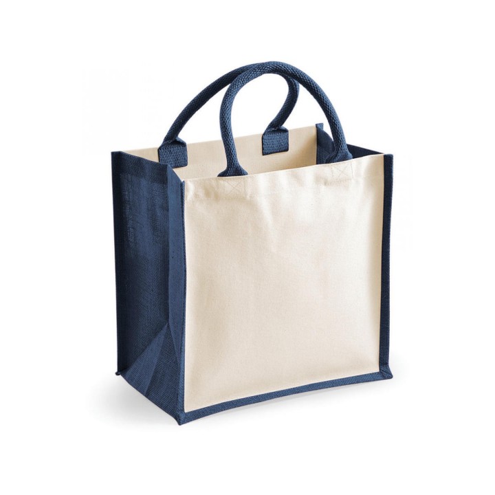 Sac cabas en toile de jute avec anses bleu marine à personnaliser