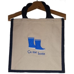 Sac cabas en jute avec anses couleur bleu marine à personnaliser