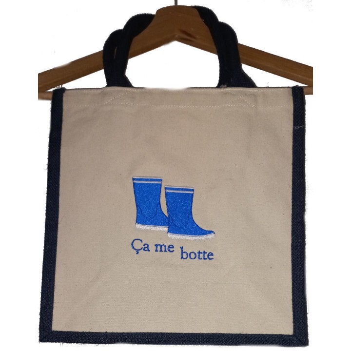 Sac cabas en jute avec anses couleur bleu marine à personnaliser