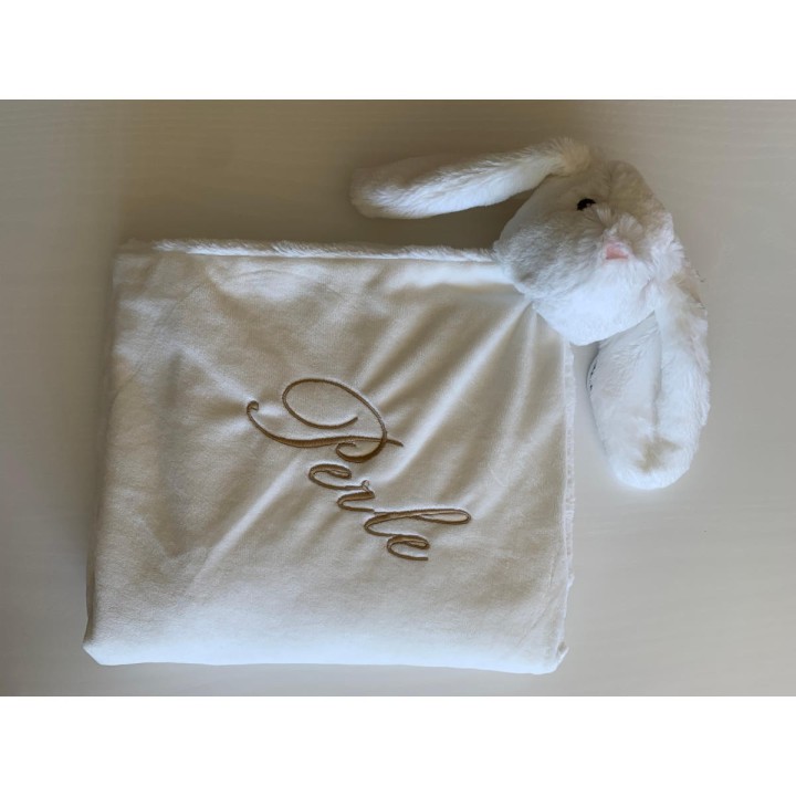Doudou couverture pliée en carré personnalisée avec prénom Perle