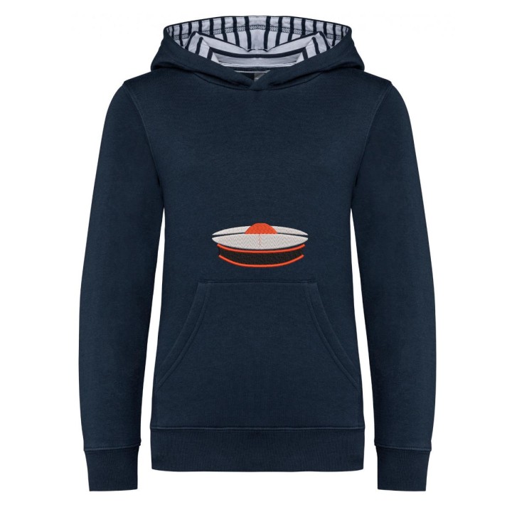Sweat-shirt bleu marine à capuche contrastée enfant avec bachi à personnaliser