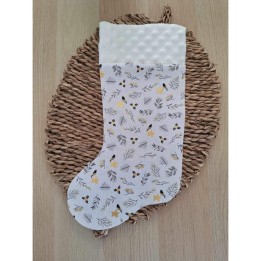 Botte de noël blanche à motifs noirs et dorés à personnaliser