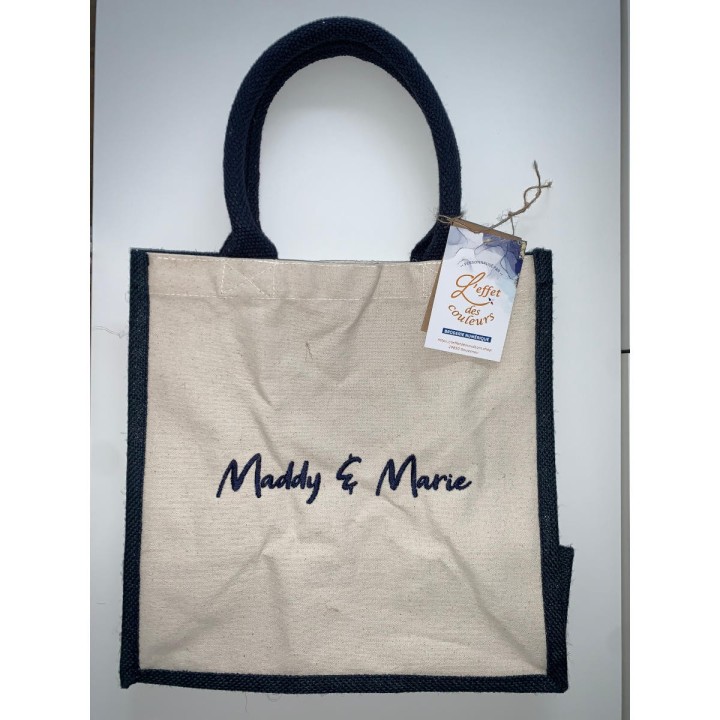 Sac cabas en toile de jute personnalisé avec anses noires