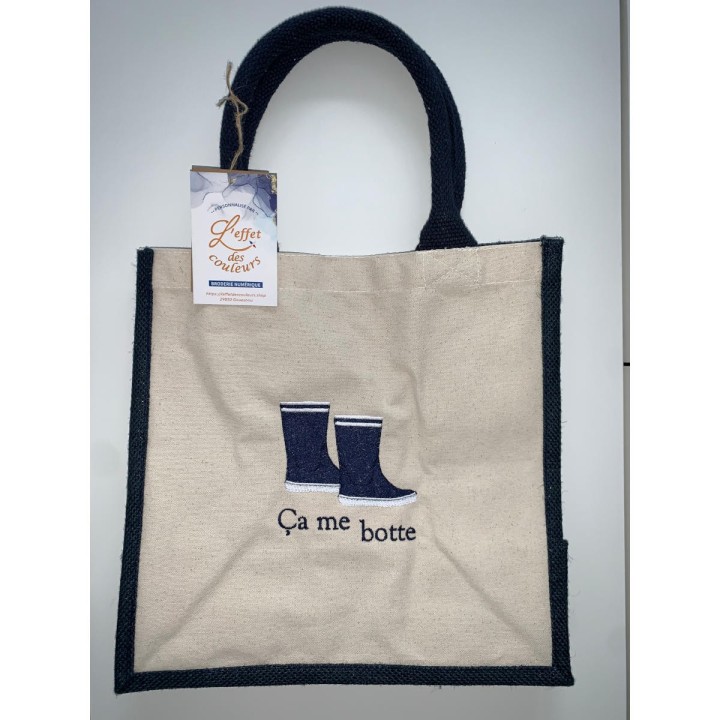 Sac cabas en toile de jute personnalisé avec anses noires