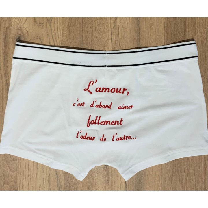 Boxer blanc personnalisé  texte avec un message sur les fesses pour la saint Valentin