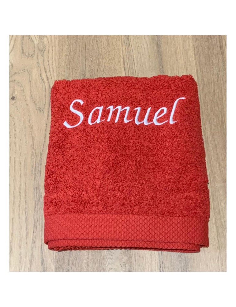 Maxi drap de bain 100x150 rouge personnalisé prénom Samuel
