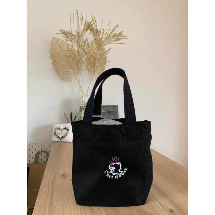 Mini tote bag noir personnalisé avec la carte du Finistère