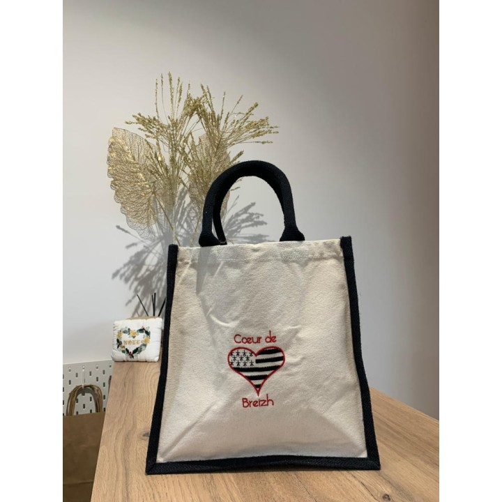 sac en toile de jute personnalisé cœur de Breizh