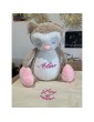 Peluche chouette personnalisée prénom Aline et son sac de transport offert