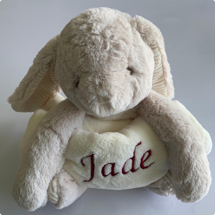Peluche lapin avec couverture personnalisée prénom  Jade